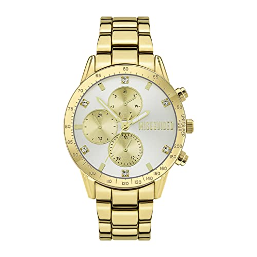 MISSGUIDED Damen Armbanduhr mit goldfarbenem Armband und Gehäuse mit silbernem/goldenem Mock-Multi-Zifferblatt von MISSGUIDED