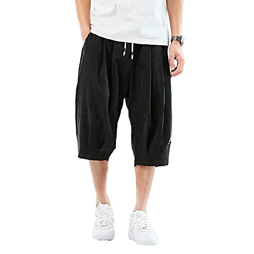 3/4 Hose Herren Bermuda Shorts Sommer Kurze Hose Arbeitshose Gummibund Lässig Atmungsaktiv Freizeitshorts Baggy Sommershorts Leicht Loose Fit Freizeithose,Schwarz,5XL von MISSMAO