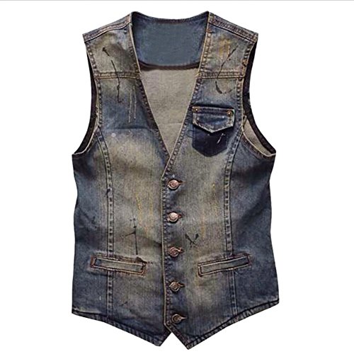 Classics Herren Weste Denim Vest Jeansweste Ärmellose JeansjackeSchlanke Jacke Sülze L von MISSMAO