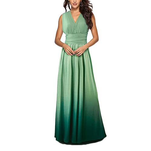 Damen Festlich Hochzeit Kleider Elegant Lang Abendkleid Cocktailkleid Maxikleid Partykleid A-Linie V-Ausschnitt Ärmellos Plisse Abendkleider Brautjungfer Brautkleid, Grau Grün, S von MISSMAO