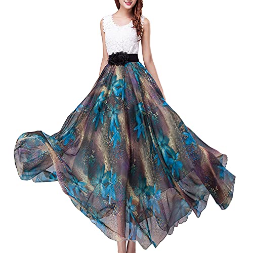 Damen Maxirock Chiffon Rock Lang Festlich Rock Hochzeit Cocktail Langrock Prinzessin A-Linie Elegant Faltenrock Hohe Taille Sommerrock Strandrock,3,XL von MISSMAO
