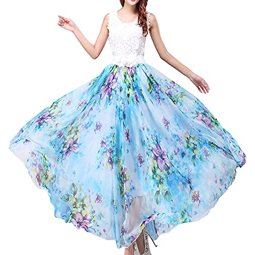 Damen Maxirock Chiffon Rock Lang Festlich Rock Hochzeit Cocktail Langrock Prinzessin A-Linie Elegant Faltenrock Hohe Taille Sommerrock Strandrock,5,XL von MISSMAO