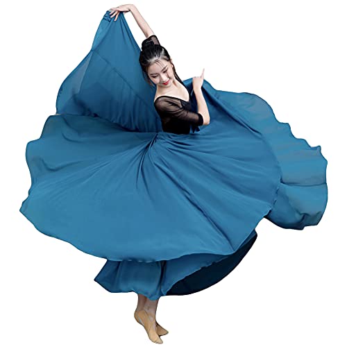 Große Schaukel Damen Maxirock Tanzrock Chiffon Tanzkleider Ballsaal Tanzen Lange Rock Flamenco Kleid Walzer Tango Latein Kostüm Bauchtanz Öffnungs Swing Tanzen Röcke,Blau2,M von MISSMAO