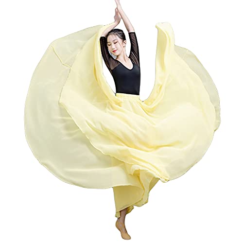 Große Schaukel Damen Maxirock Tanzrock Chiffon Tanzkleider Ballsaal Tanzen Lange Rock Flamenco Kleid Walzer Tango Latein Kostüm Bauchtanz Öffnungs Swing Tanzen Röcke,Gelb,S von MISSMAO