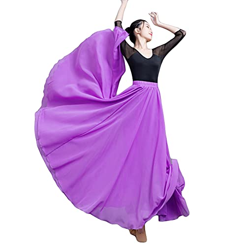 Große Schaukel Damen Maxirock Tanzrock Chiffon Tanzkleider Ballsaal Tanzen Lange Rock Flamenco Kleid Walzer Tango Latein Kostüm Bauchtanz Öffnungs Swing Tanzen Röcke,Lila2,L von MISSMAO