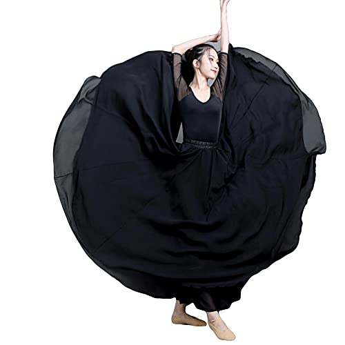 Große Schaukel Damen Maxirock Tanzrock Chiffon Tanzkleider Ballsaal Tanzen Lange Rock Flamenco Kleid Walzer Tango Latein Kostüm Bauchtanz Öffnungs Swing Tanzen Röcke,Schwarz,L von MISSMAO