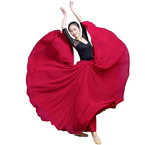 Große Schaukel Damen Maxirock Tanzrock Chiffon Tanzkleider Ballsaal Tanzen Lange Rock Flamenco Kleid Walzer Tango Latein Kostüm Bauchtanz Öffnungs Swing Tanzen Röcke,Weinrot,L von MISSMAO