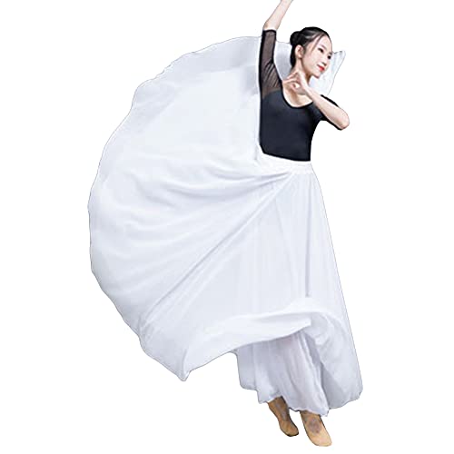 Große Schaukel Damen Maxirock Tanzrock Chiffon Tanzkleider Ballsaal Tanzen Lange Rock Flamenco Kleid Walzer Tango Latein Kostüm Bauchtanz Öffnungs Swing Tanzen Röcke,Weiß,L von MISSMAO