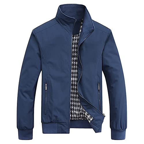 Herren Jacke Übergangsjacke Bikerjacke Freizeitjacke Leichte Dünne Bomberjacke Stehkragen Pilotenjacke Herbst Frühling Blouson mit Taschen Blau 4XL von MISSMAO