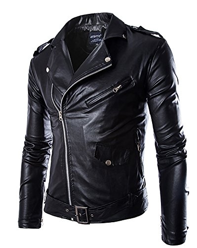 Herren Lederjacke Jacke Kunstleder Biker Motorrad Style Zipper Gesteppt Mantel Coat Schwarz M von MISSMAO