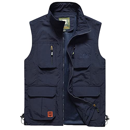 Jagdweste Herren Outdoor-Weste Softshell Weste Sport Weste Für Jagd Angeln Camping Hundesport Weste Fotografie Wandern Weste Fishing Gilet Dünn Ärmellos Jacke Blau XL von MISSMAO