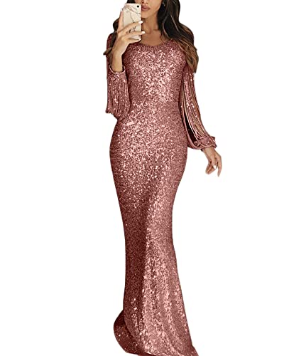 MISSMAO Abendkleid Damen Glitzer Etuikleid mit Quaste Figurformend Partykleid Langarm Festlich Hochzeit Kleider Elegant Lang Abendkleid Cocktailkleid Maxikleid Hochzeitskleid, Pink, XXL MISSMAO Abendkleid Damen Glitzer Etuikleid mit Quaste Figurformend Partykleid Langarm Festlich Hochzeit Kleider Elegant Lang Abendkleid Cocktailkleid Maxikleid Hochzeitskleid, Pink, XXL von MISSMAO