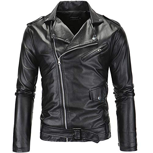 MISSMAO Bikerjacke Herren Jacke Kunstleder Biker Geteppt Slim Fit Modern Freizeit Schwarz XS von MISSMAO