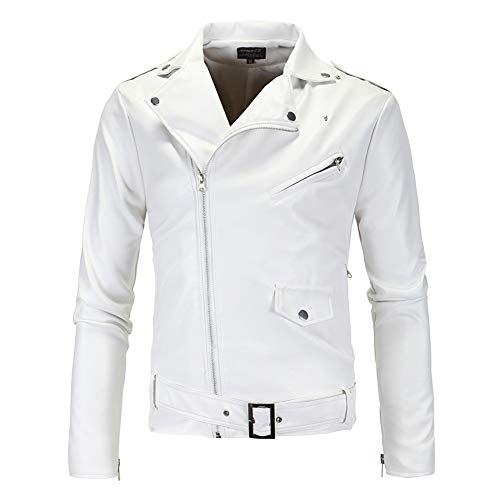 MISSMAO Bikerjacke Herren Jacke Kunstleder Biker Geteppt Slim Fit Modern Freizeit Weiß XS von MISSMAO