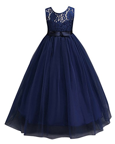 MISSMAO Blumenmädchen Kleid Mädchen Kinder Kleid Brautjungfern Hochzeitskleid Festlich Festzug Kleid Partykleid Dunkelblau 120CM von MISSMAO