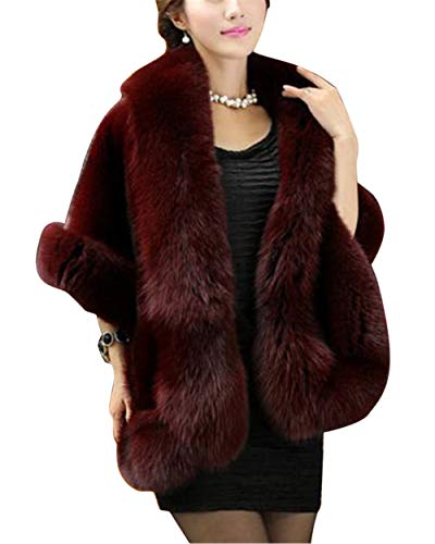 MISSMAO Brautzusatz Kunstpelz Hochzeit Braut Schal Brautschal Brautjacke Cape Pelz Wedding Shawls WeinRot von MISSMAO