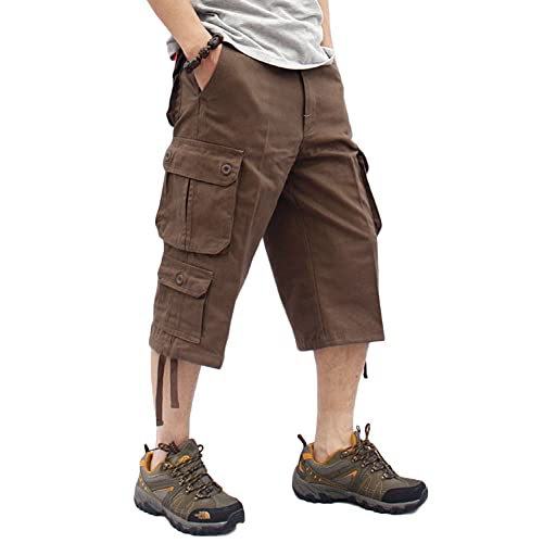 Cargo Shorts Herren 3/4 Sommer Kurze Outdoor Bermuda Kurz Hose Atmungsaktiv Freizeitshorts Arbeitshose Dreiviertel Hose mit Multi Taschen A-Kaffee 42 von MISSMAO