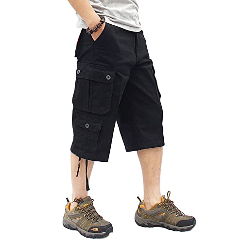 Cargo Shorts Herren 3/4 Sommer Kurze Outdoor Bermuda Kurz Hose Atmungsaktiv Freizeitshorts Arbeitshose Dreiviertel Hose mit Multi Taschen A-Schwarz 42 von MISSMAO
