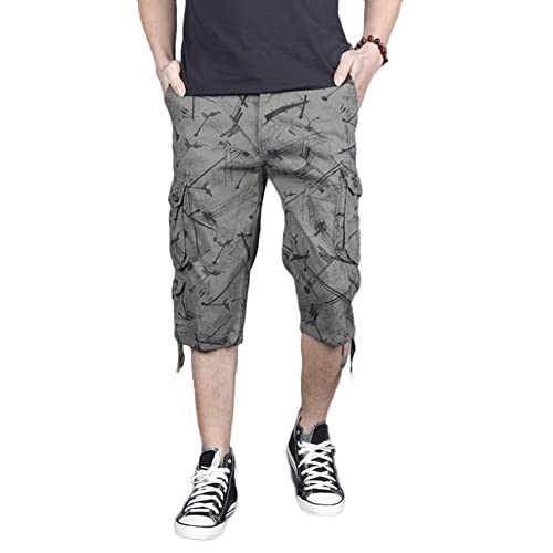 MISSMAO Cargo Shorts Herren 3/4 Sommer Kurze Outdoor Bermuda Kurz Hose Atmungsaktiv Freizeitshorts Arbeitshose Dreiviertel Hose mit Multi Taschen B-Army Green 42 von MISSMAO