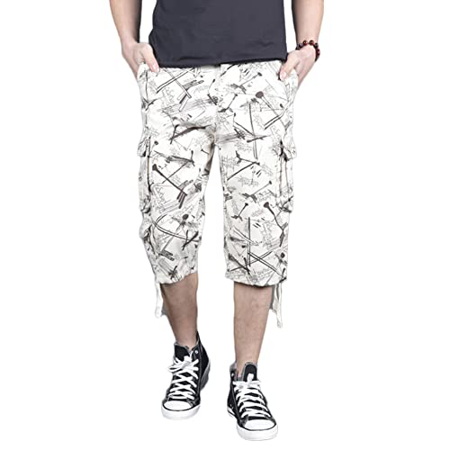 MISSMAO Cargo Shorts Herren 3/4 Sommer Kurze Outdoor Bermuda Kurz Hose Atmungsaktiv Freizeitshorts Arbeitshose Dreiviertel Hose mit Multi Taschen B-Beige 44 von MISSMAO