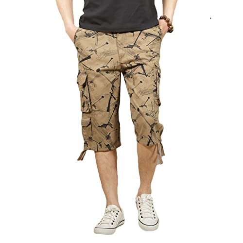 MISSMAO Cargo Shorts Herren 3/4 Sommer Kurze Outdoor Bermuda Kurz Hose Atmungsaktiv Freizeitshorts Arbeitshose Dreiviertel Hose mit Multi Taschen B-Khaki 44 von MISSMAO