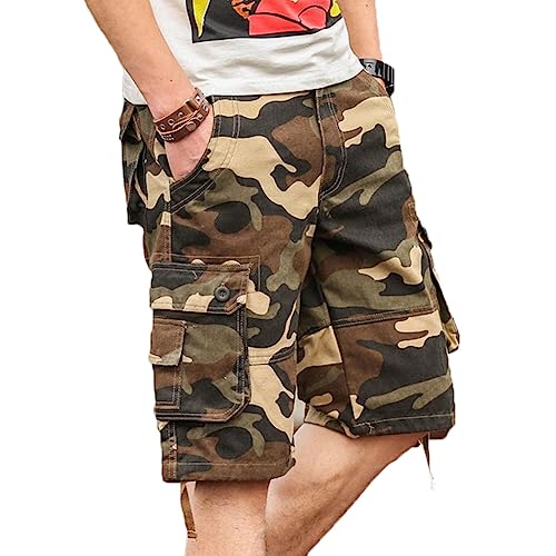 MISSMAO Cargo-Shorts Herren Bermuda Kurze Hosen Militär Camouflage Gym Jogging Leicht Outdoor Arbeitshose Atmungsaktiv Wanderhose Khaki 32 von MISSMAO