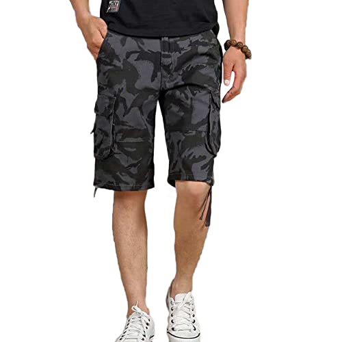 MISSMAO Cargo-Shorts Herren Bermuda Kurze Hosen Militär Camouflage Gym Jogging Leicht Outdoor Arbeitshose Atmungsaktiv Wanderhose Schwarz 40 von MISSMAO