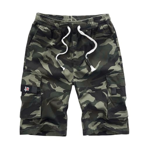 MISSMAO Cargo Shorts Herren Kurze Arbeitshosen Sommer Freizeithose mit Taschen und Tunnelzug Bermuda Shorts Elastische Taille Chino Shorts Jogginghose,Camo,XXL von MISSMAO