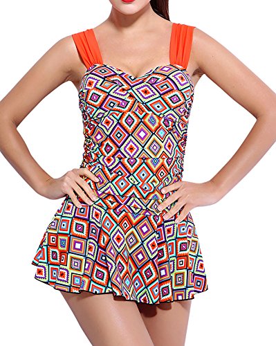 MISSMAO Damen 1950's Vintage Gurt Push-Up Bademode Badeanzüge Einteiler mit Blumenmuster Monokini Tankini EU 36 Style2 von MISSMAO