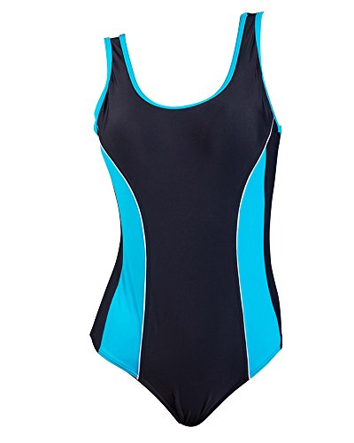 MISSMAO Damen Badeanzug Sportbadeanzug Schwimmanzug Bademode Einteilig Sport Badeanzug EU 50 Schwarz Blau von MISSMAO