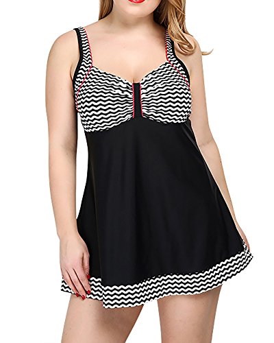 MISSMAO Damen Badekleid Streifen Spa Badeanzug Monokini Tankini Bademode Swimwear Strandkleid Einteiler mit Blumenmuster EU 52 Schwarz von MISSMAO