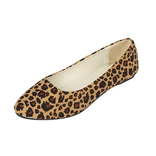 MISSMAO Damen Ballerinas Flats Geschlossene Klassisch Flache Schuhe Rutsch Loafers Schuhe Flache Leopard Slippers,Beige Leopard,EU 42 von MISSMAO