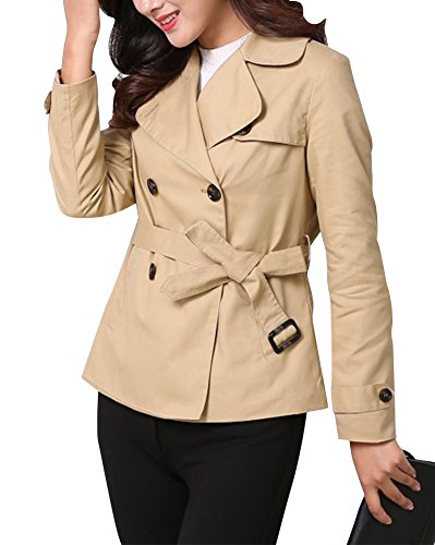 MISSMAO Damen Elegant Klassischer Doppel-Breasted Trenchcoat Kurzmantel Winter Jacke Elegante Mantel mit Gürtel Khaki S von MISSMAO