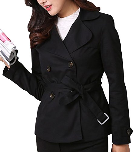 MISSMAO Damen Elegant Klassischer Doppel-Breasted Trenchcoat Kurzmantel Winter Jacke Elegante Mantel mit Gürtel Schwarz S von MISSMAO