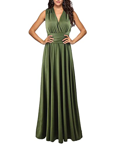 MISSMAO Damen Elegant Langes Abendkleid V-Ausschnitt Ballkleider Cocktailkleider Cabrio Wickelkleid Rückenfrei Neckholder Maxikleid Hochzeit Brautjungfernkleid Bodenlang Partykleid, Armeegrün, L von MISSMAO