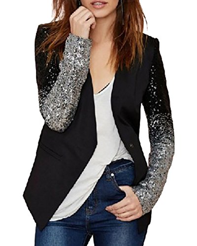 MISSMAO Damen Eleganter Lange Ärmel Blazer Jacke Business Punk Pailletten-Blazer Cardigan Jacke Schwarz 2XL von MISSMAO