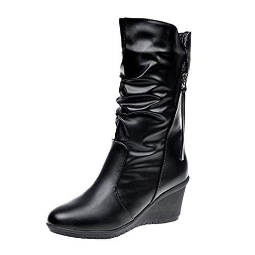 MISSMAO Damen Keilabsatz Kurzschaft Stiefel Stiefeletten Boots Schwarz 38 EU von MISSMAO