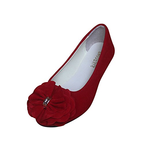Damen Klassische Geschlossene Ballerinas Blockabsatz Moderne Komfort Flache Schuhe mit Blumen Schöne Mode Schuhe,Rot,EU 42 von MISSMAO