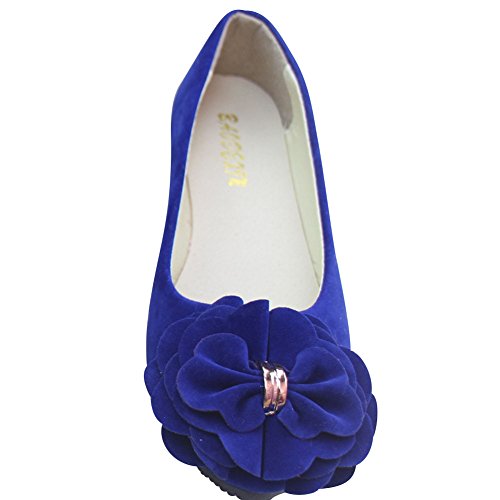 Damen Klassische Geschlossene Ballerinas Blockabsatz Moderne Komfort Flache Schuhe mit Blumen Schöne Mode Schuhe,Saphirblau,EU 41 von MISSMAO