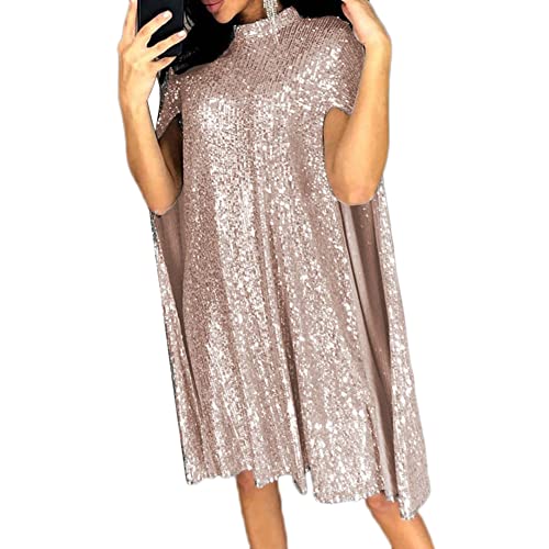 MISSMAO Damen Kleider Glitzer Abendkleider Lange Ärmel Paillettenkleid Knielang Glänzend Partykleid Elegant Glitzer Kleid Cocktailkleider Festliches Kleider,Silber,XXL von MISSMAO