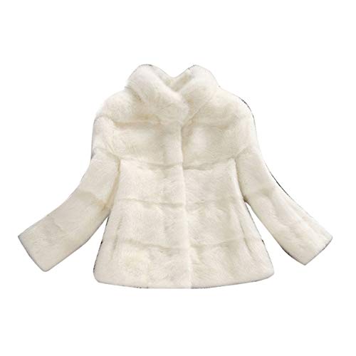 MISSMAO Damen Mantel Winter Elegant Warm Kunstfell Cardigan Trenchcoat in Felloptik Rundhals Jacke Mantel Coat Wintermantel Outwear Weiß S von MISSMAO