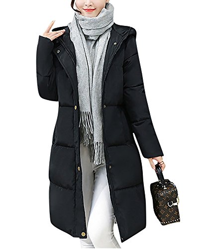 MISSMAO Damen Mantel mit Pelz Kapuze Winterjacke Daunenmantel Parka Daunenjacke Warmer Wadded Mäntel Steppjacke Schwarz XS von MISSMAO