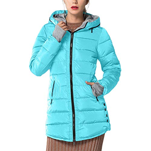 MISSMAO Damen Übergangsjacke Steppjacke Leichte Winterjacke Mit Kapuze Warm Wintermantel Parka Jacke,Blau,M von MISSMAO