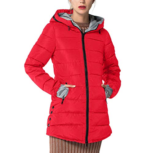 MISSMAO Damen Übergangsjacke Steppjacke Leichte Winterjacke Mit Kapuze Warm Wintermantel Parka Jacke,Rot,XL von MISSMAO