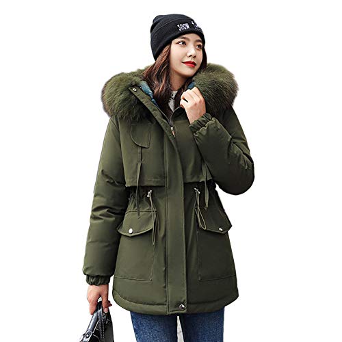 MISSMAO Damen Übergangsjacke Winterjacke Steppjacke Mit Kapuze Freizeitjacke Parka Jacke Windjacke Bomberjacke Sportjacke Baumwolle Mantel Kunstfell Winterparka,Armeegrün,XL von MISSMAO