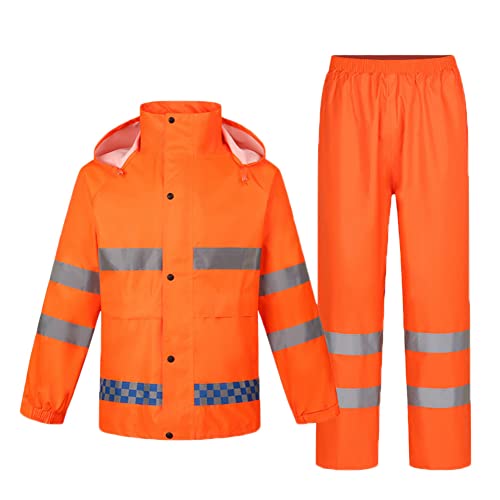 MISSMAO Erwachsenen Regenjacke Arbeit 2 Stücke Regenanzug Wasserdicht Atmungsaktiv Reflektierend Sicherheitsjacke und Regenhose Warnschutz Regenbekleidung Orange XL von MISSMAO