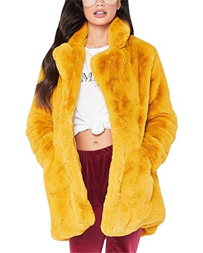 MISSMAO Fell Jacke Damen Fellmantel Warm Lange Ärmel Parka Kunstpelz Mäntel Gelb 2XL von MISSMAO