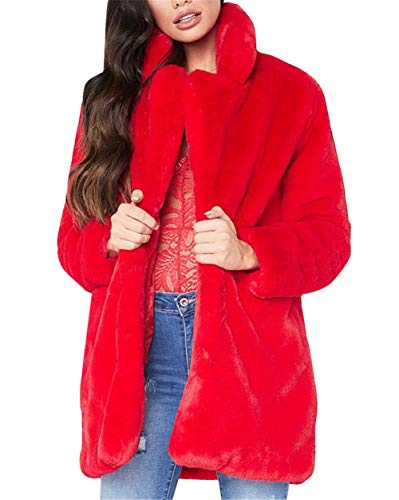 MISSMAO Fell Jacke Damen Fellmantel Warm Lange Ärmel Parka Kunstpelz Mäntel Rot M von MISSMAO