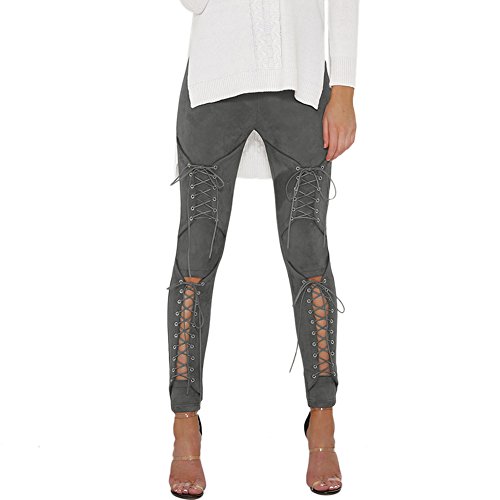 MISSMAO Freizeitmode Hohe Taille Wildleder Bleistifthose Hosen Leggings Tregging Slim Fit Hose Tights Hüfthosen Damen Grau S von MISSMAO