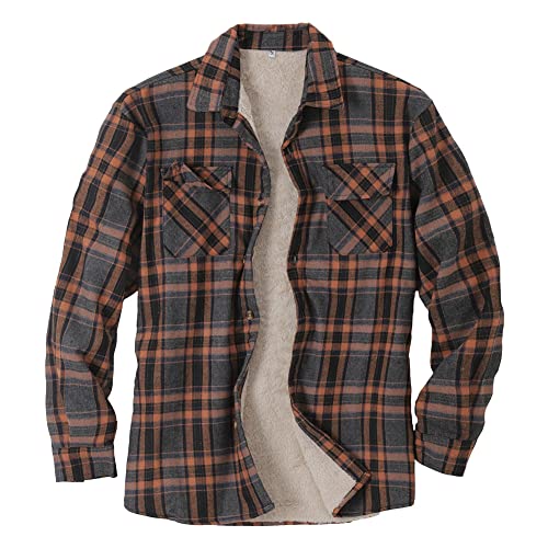 MISSMAO Hemd Herren Kariert Gefütterte Winter Holzfällerhemd Thermohemd Hemdjacke Mantel Männer Herbst Winter Arbeitshemd Langarm Flanell Freizeithemden,Braun2,XL von MISSMAO